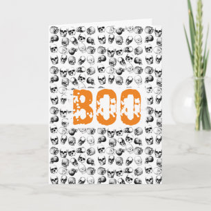 Orange Boo Halloween Spooky Skull Pattern Karte