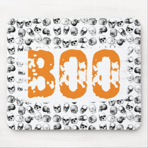 Orange Boo Halloween Spooky Skull Pattern Mousepad