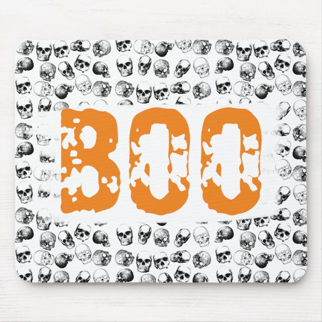 Orange Boo Halloween Spooky Skull Pattern Mousepad (Vorne)