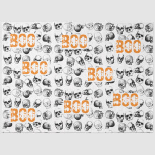 Orange Boo Halloween Spooky Skull Pattern Seidenpapier