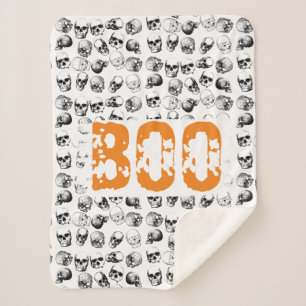 Orange Boo Halloween Spooky Skull Pattern Sherpadecke