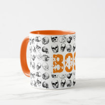 Orange Boo Halloween Spooky Skull Pattern