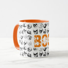 Orange Boo Halloween Spooky Skull Pattern Tasse