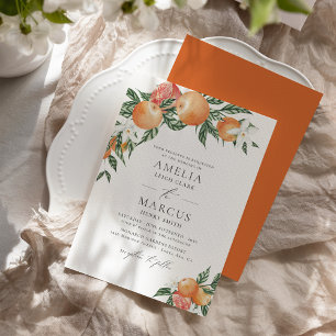 Orange Botanische Zitrusfrüchte Moderne Hochzeitse Einladung