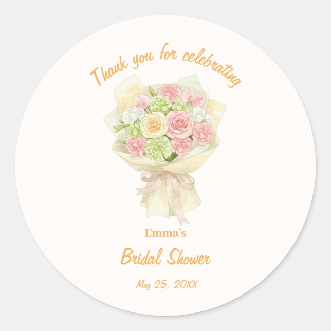 orange bouquet Bridal Shower Runder Aufkleber (Vorderseite)