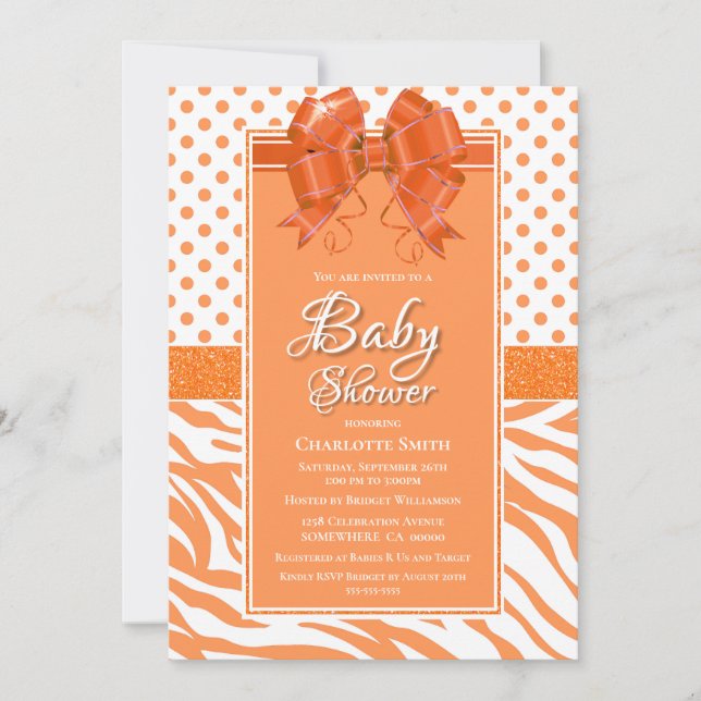 Orange Bow Baby Dusche Einladung (Vorderseite)