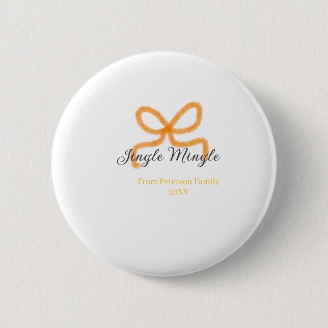 Orange bow jingle Mingle retro boho family namdate Button (Vorderseite)