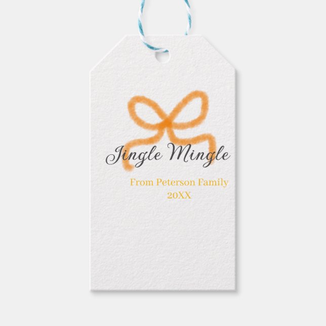 Orange bow jingle Mingle retro boho family namdate Geschenkanhänger (Vorderseite)
