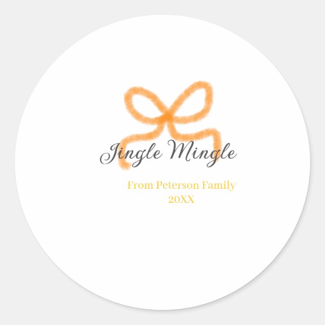 Orange bow jingle Mingle retro boho family namdate Runder Aufkleber (Vorderseite)