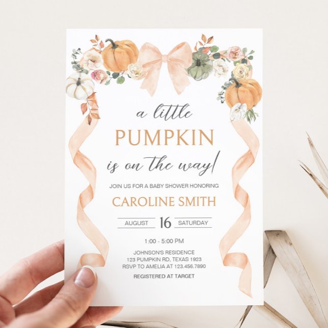 Orange Bow Pumpkin Baby Dusche Einladung (Orange Bow Little Pumpkin Baby Shower Invitation)