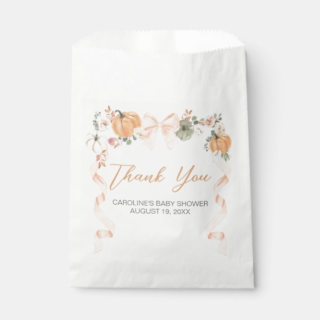 Orange Bow Pumpkin Baby Dusche Geschenktütchen (Vorderseite)