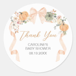 Orange Bow Pumpkin Baby Dusche Runder Aufkleber