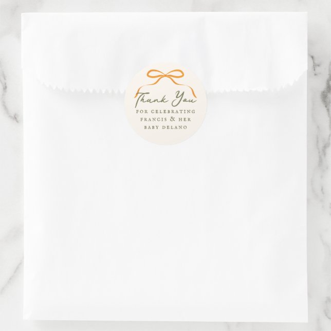 Orange Bow Simple Thank You Runder Aufkleber (Tasche)