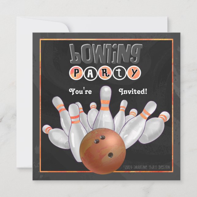 Orange Bowling Party Invitation (Devant)