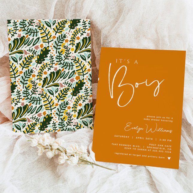 Orange Boy Baby Dusche Minimalistische Einladung (Von Creator hochgeladen)