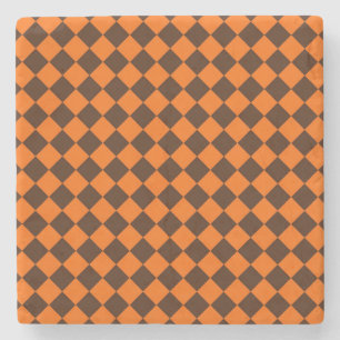 Orange-Braun-Diamant-Schachbrettmuster Steinuntersetzer