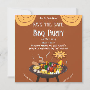 Orange-Braune BBQ-Einladungskarte zum Vormerken Save The Date