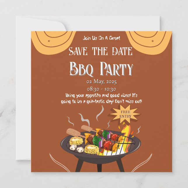 Orange-Braune BBQ-Einladungskarte zum Vormerken Save The Date (Vorderseite)