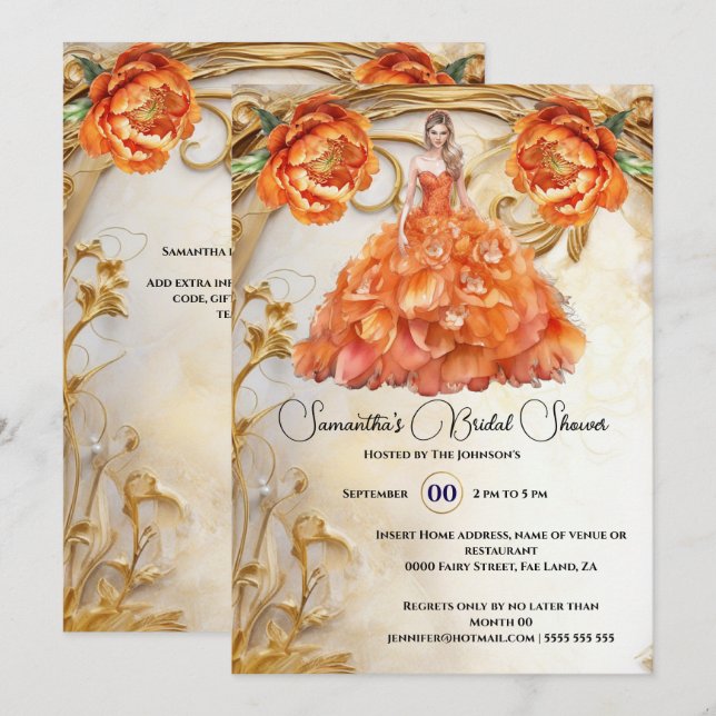 Orange Braut als Blume für Blütenbalgone Einladung (Vorne/Hinten)