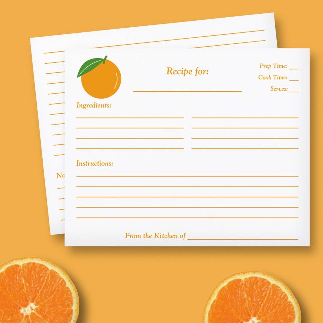Orange Brautparty Rezept Card (Orange Bridal Shower Recipe Card)