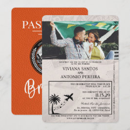 Orange Brazil Passport Wedding Einladung