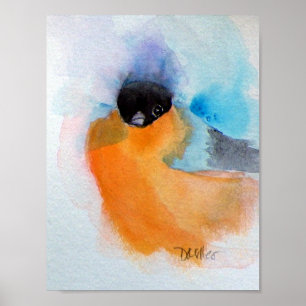 Orange Breasted Chickadee Bird Watercolor Poster