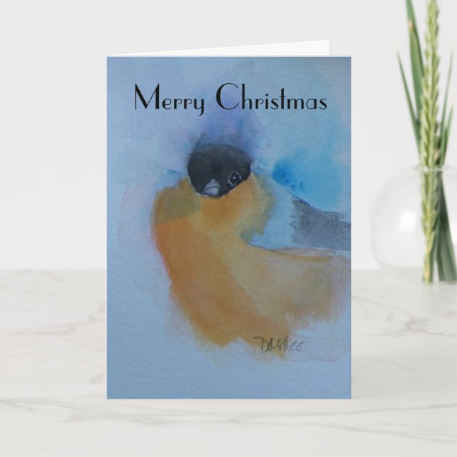 Orange Breasted Winter Bird Watercolor Weihnachten (Vorderseite)