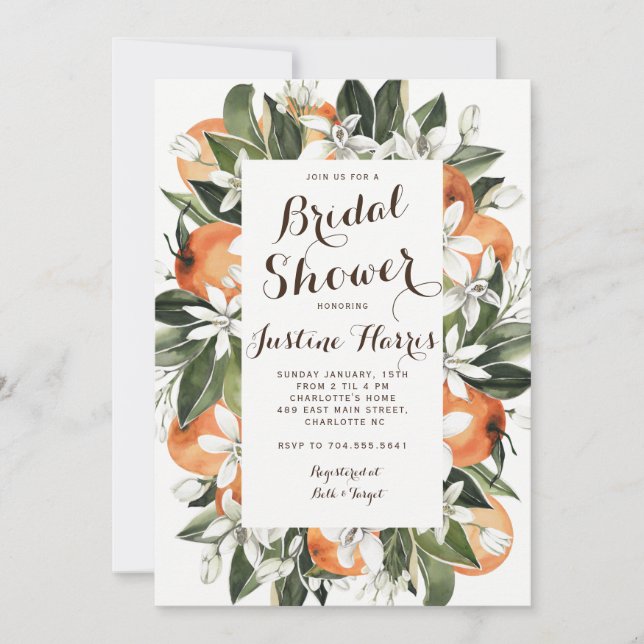 Orange Bridal Dusche Einladung, South Bridal Einladung (Vorderseite)