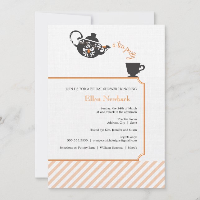 Orange Bridal Showeinladung - Tee Einladung (Vorderseite)