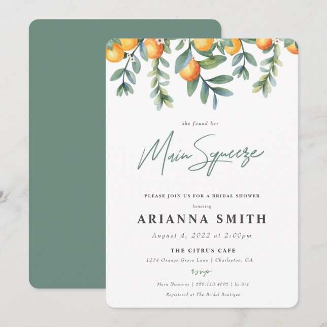 Orange Bridal Shower Invitation principale (Devant / Derrière)