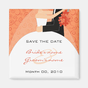 Orange Bride and Groom Save the Date Magnete Magnet