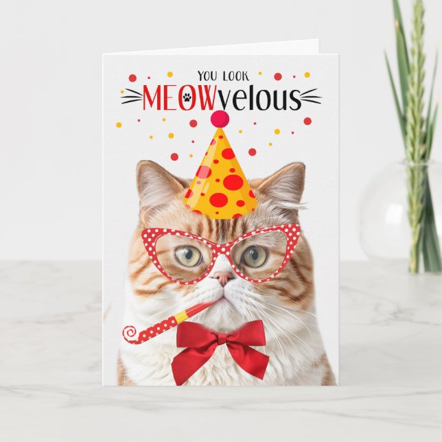 Orange British Shorthair Cat MEOWvelous Birthday Karte (Vorderseite)