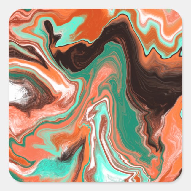 Orange Brown Abstrakt Art modern Quadratischer Aufkleber (Vorderseite)
