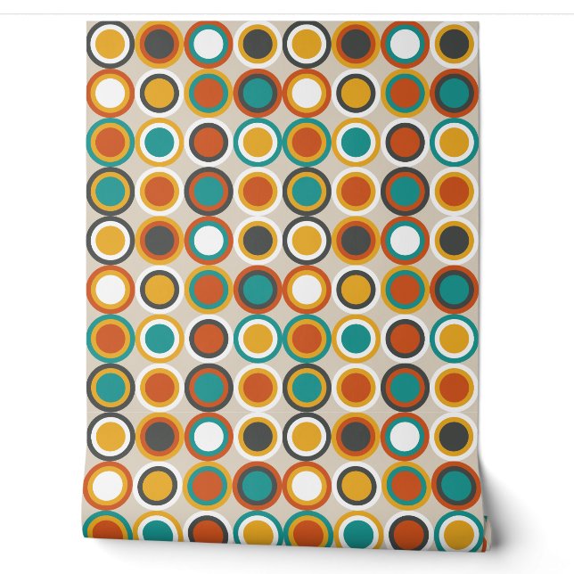 Orange Brown Aquamarin Blue Mid Century Circles Mu Tapete (Abrollen)