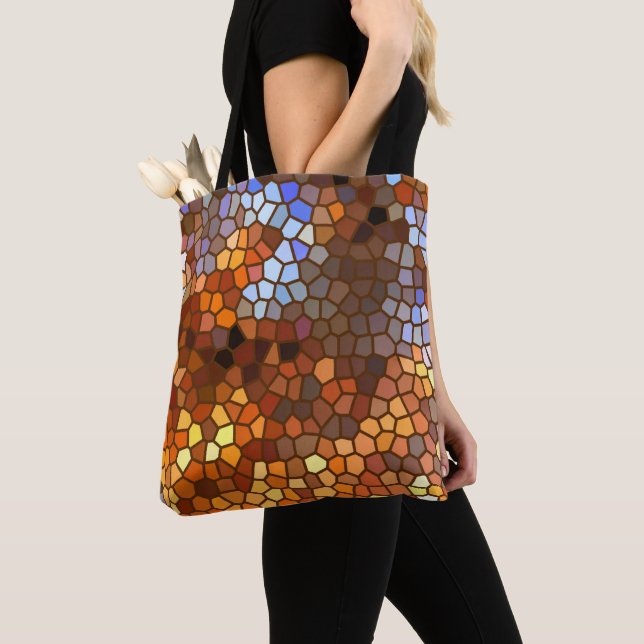 Orange Brown Autumn Mosaik Abstrakt Tote Bag Tasche (Von Nahem)