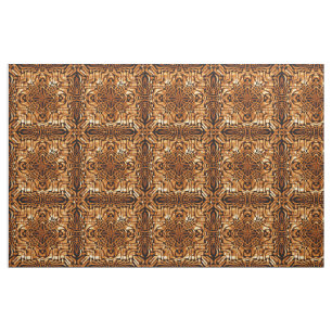 Orange Brown Bali Batik Style Paisley Pattern Stoff