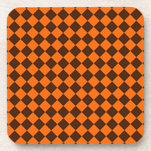 Orange Brown Diamond Schachbrett Pattern Getränkeuntersetzer