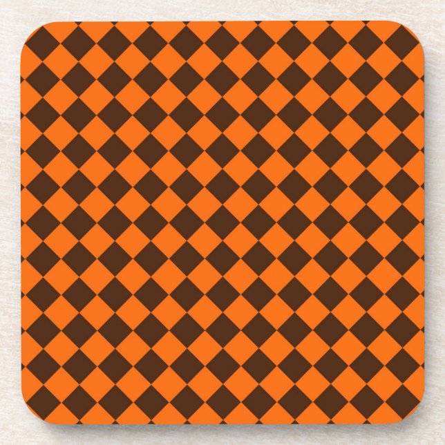 Orange Brown Diamond Schachbrett Pattern Getränkeuntersetzer (Vorderseite)