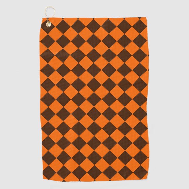 Orange Brown Diamond Schachbrett Pattern Golfhandtuch (Vorderseite)