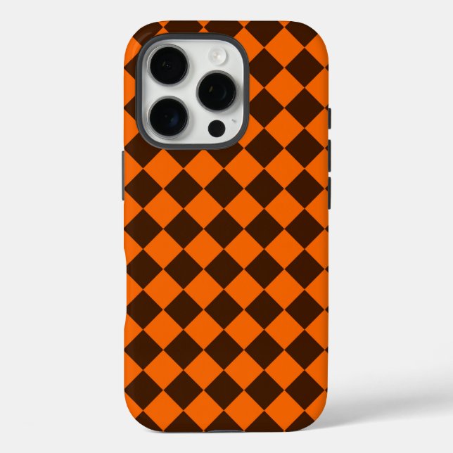 Orange Brown Diamond Schachbrett Pattern iPhone 16 Pro Hülle (Rückseite)