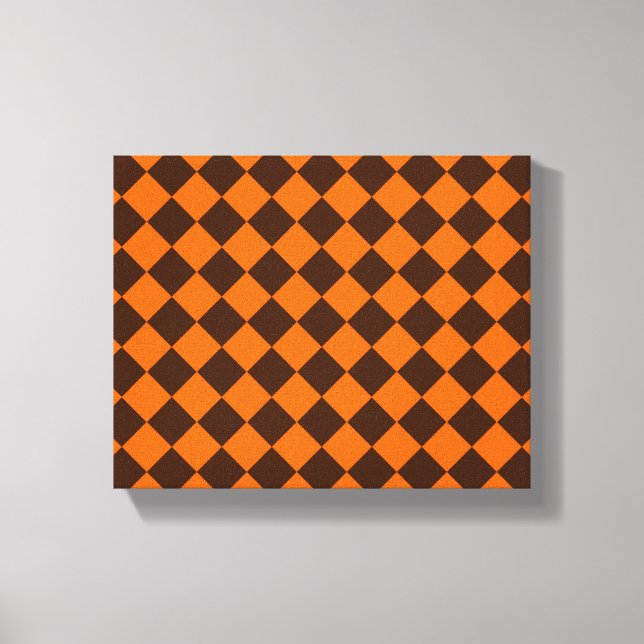 Orange Brown Diamond Schachbrett Pattern Leinwanddruck (Vorderseite)