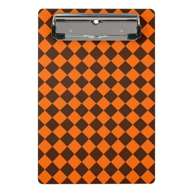 Orange Brown Diamond Schachbrett Pattern Mini Klemmbrett (Vorderseite)