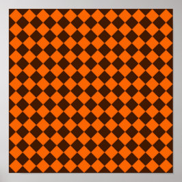 Orange Brown Diamond Schachbrett Pattern Poster