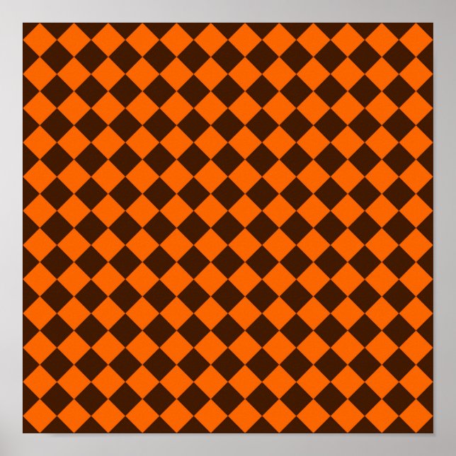 Orange Brown Diamond Schachbrett Pattern Poster (Vorne)
