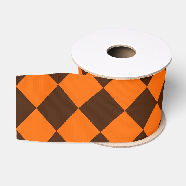Orange Brown Diamond Schachbrett Pattern Ripsband (Spule)