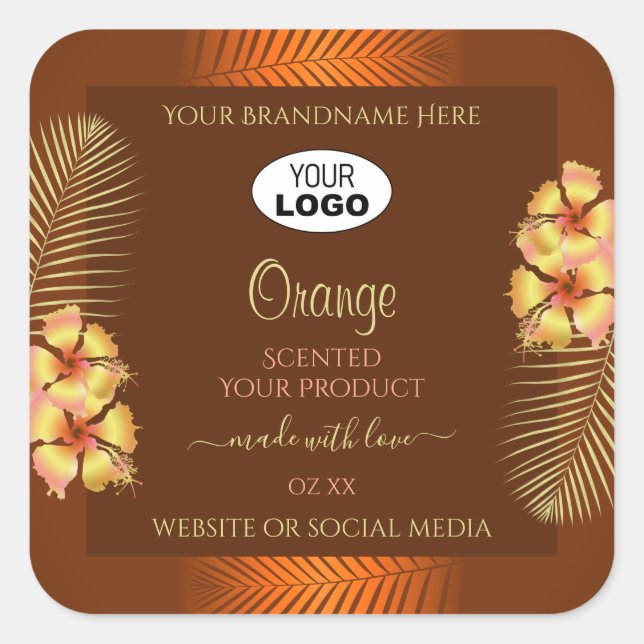 Orange Brown Étiquettes Hawaiian Flowers Logo (Devant)