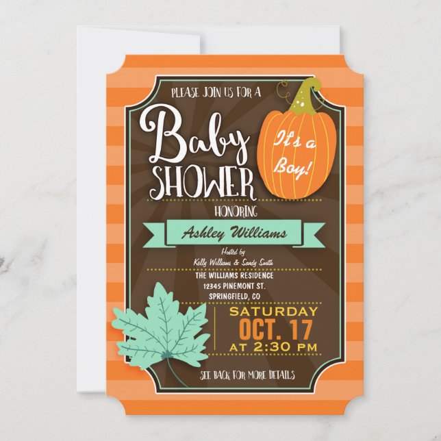 Orange & Brown Fall oder Halloween-Kinderdusche Einladung (Vorderseite)