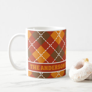 Orange Brown Fall Raute Custom Family Monogram Kaffeetasse