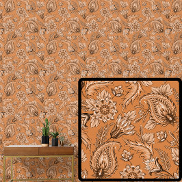 Orange Brown Floral Paisley Elegant Tapete