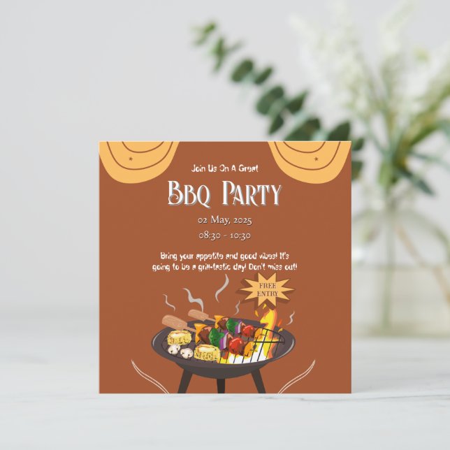 Orange Brown GRILLEN Party Flat Card (Stehend Vorderseite)